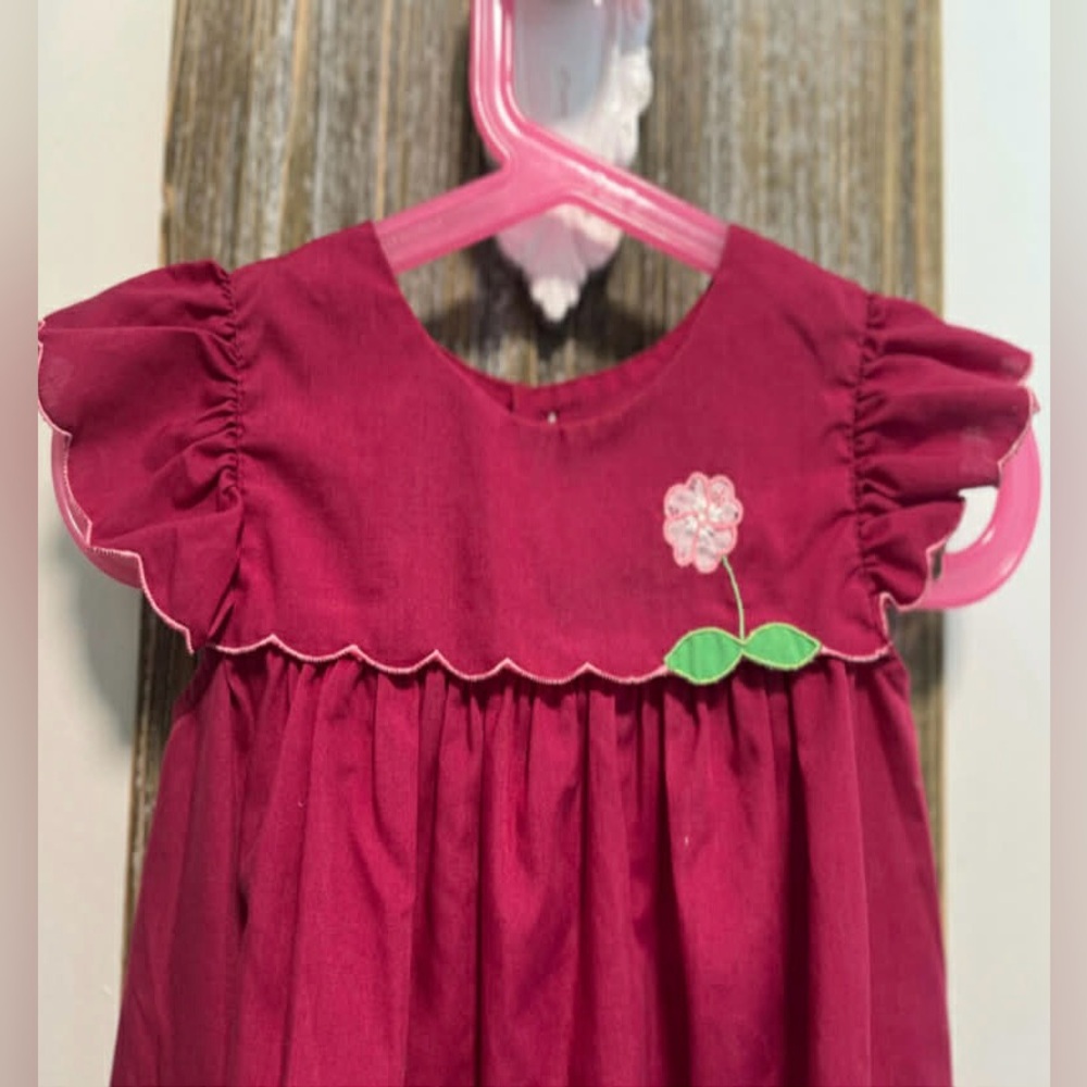Charming Pink/Burgundy Kids Dress with Floral Accent